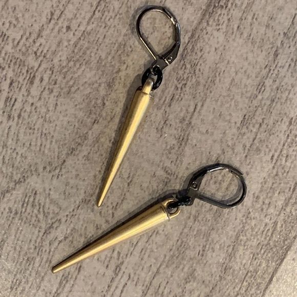 Two tone gold and pewter color spike earrings - Picture 2 of 5